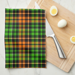 Black Orange Green Plaid Tartan Design Kitchen Towel