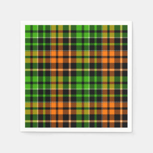 Black Orange Green Plaid Tartan Design  Napkin