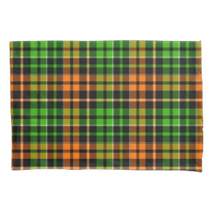 Black Orange Green Plaid Tartan Design  Pillowcase