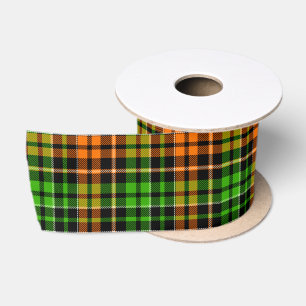 Black Orange Green Plaid Tartan Design  Satin Ribbon