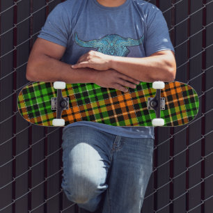 Black Orange Green Plaid Tartan Design  Skateboard