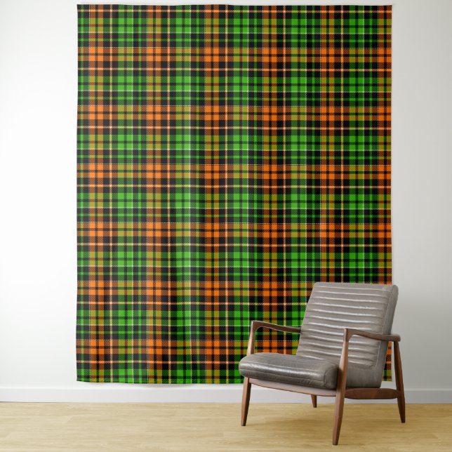 Black Orange Green Plaid Tartan Design  Tapestry (In Situ)