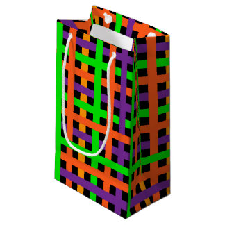 BLACK ORANGE GREEN PURPLE PLAID PATTERN SMALL GIFT BAG