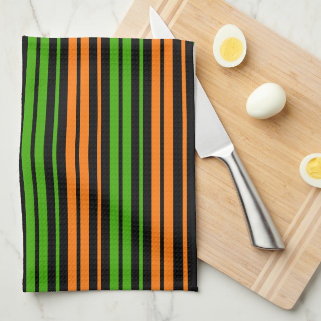 Black Orange Green Vertical Stripes Design   Kitchen Towel (Quarter Fold)