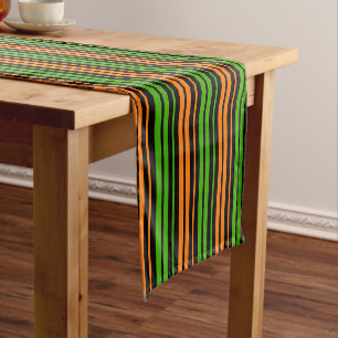 Black Orange Green Vertical Stripes Design   Short Table Runner