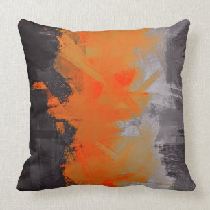 Black Orange Grey Abstract Painting Throw Pillow