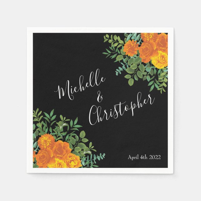 Black & Orange Halloween Gothic Wedding Collection Napkin (Front)