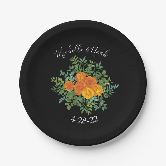 Black & Orange Halloween Gothic Wedding Collection Paper Plate (Front)