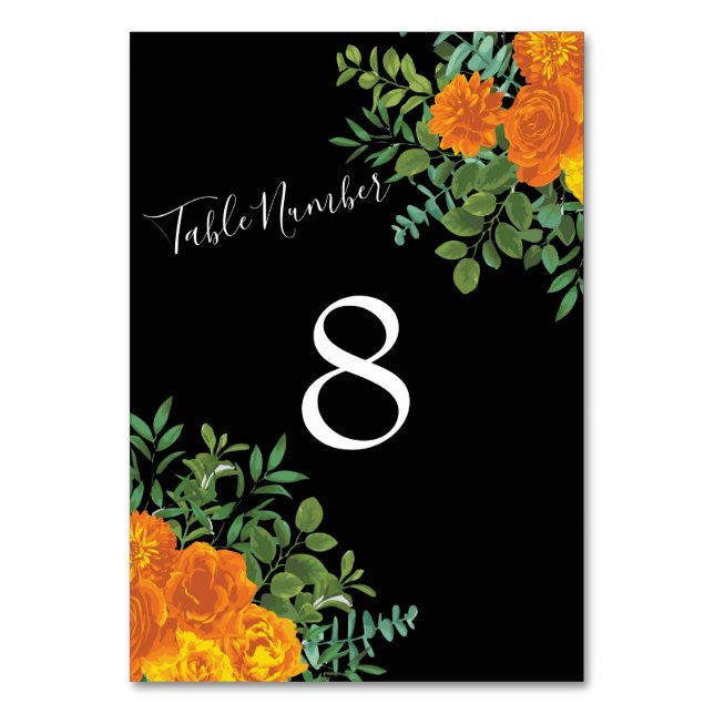 Black & Orange Halloween Gothic Wedding Collection Table Number (Back)