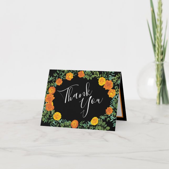 Black & Orange Halloween Gothic Wedding Collection Thank You Card (Front)