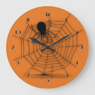 Black & Orange Halloween Spider Web Wall Clock