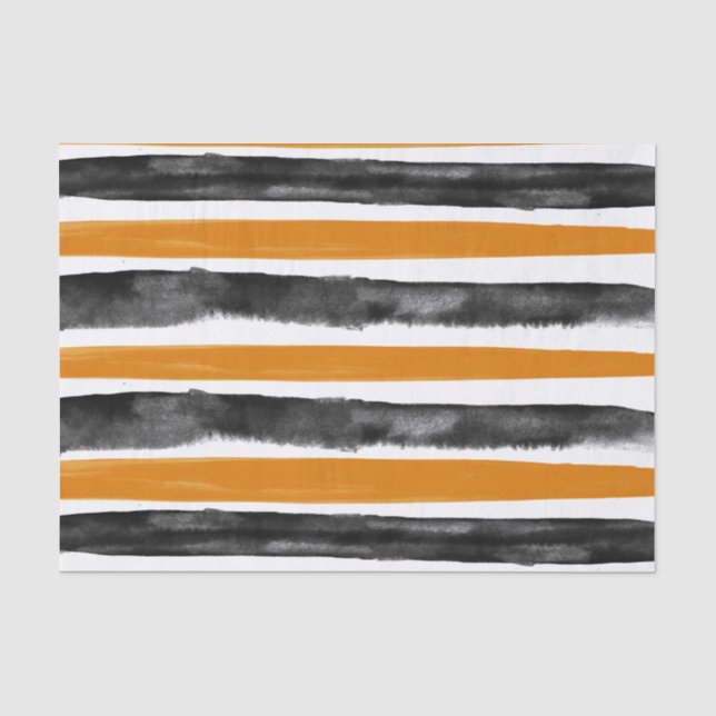Black & Orange Halloween Watercolor Stripes Tissue Paper (Front)