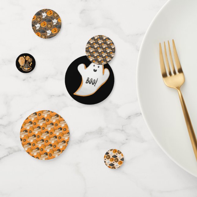 BLACK ORANGE HAPPY HALLOWEEN PUMPKINS BATS  CONFETTI (Group)