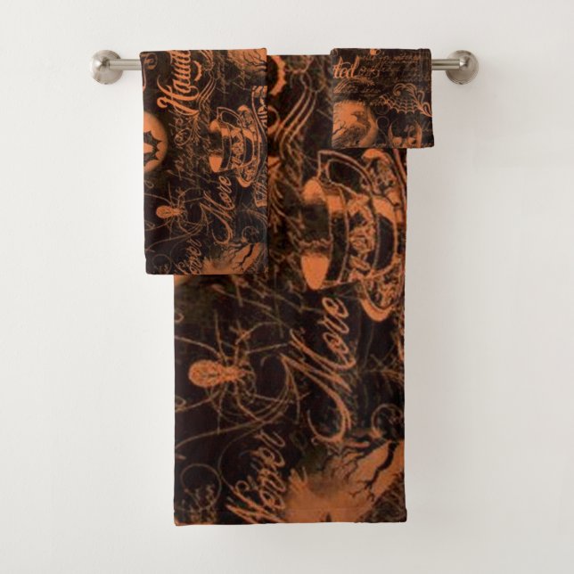 Black & Orange Haunted Halloween Bath Towel Set (Insitu)
