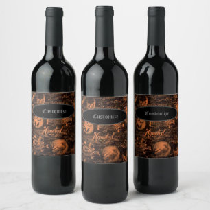 Black & Orange Haunted Halloween Wine Label