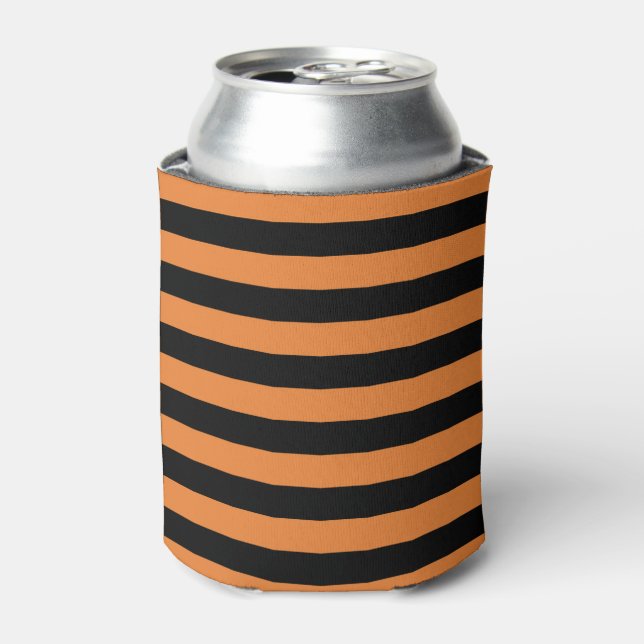 Black & Orange Horizontal Halloween Stripes Can Cooler (Can Front)