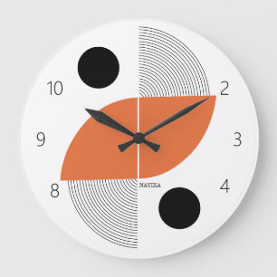 Black Orange Japan Art Minimalist Personlized Name Large Clock