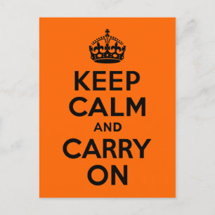 Black Orange Keep Calm and Carry On Postcard