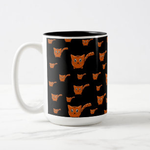 Black & Orange Kitty Pattern Two-Tone Coffee Mug