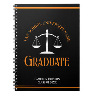 Black Orange Law School Custom Graduation Gift Notebook
