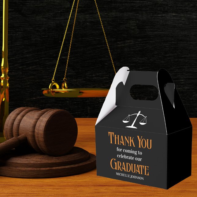 Black Orange Law School Custom Graduation Party Favor Box (Creator Uploaded)