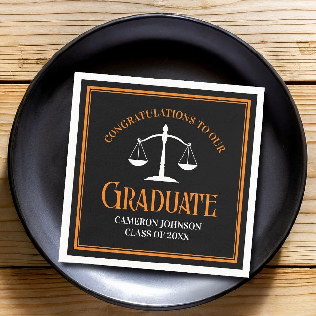 Black Orange Law School Custom Graduation Party Napkin (Creator Uploaded)