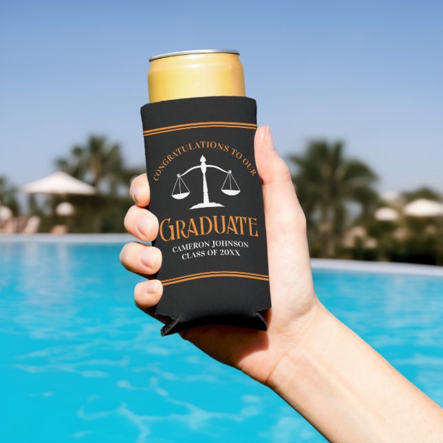 Black Orange Law School Custom Graduation Party Seltzer Can Cooler (In Situ Pool)