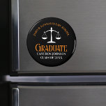 Black Orange Law School Graduation Keepsake Magnet<br><div class="desc">This modern black and orange custom law school graduation keepsake magnet features classy typography for a class of 2024 graduate. Customize with your graduating year under the white scales of justice for a commemorative personalized lawyer or attorney gift.</div>