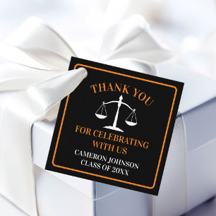 Black Orange Law School Graduation Party Favour Tags