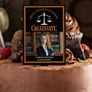 Black Orange Law School Photo Graduation Party Cake Pick