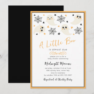 Black Orange Little Boo Halloween Baby Shower  Invitation
