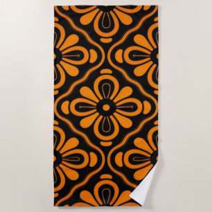 Black Orange magic pattern Beach Towel