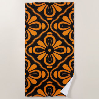 Black Orange magic pattern Beach Towel