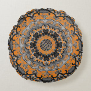 Black & Orange Mandala Round Pillow