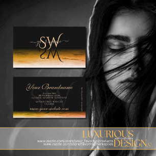 Black Orange Marble Pattern Shadow Font Initials Business Card