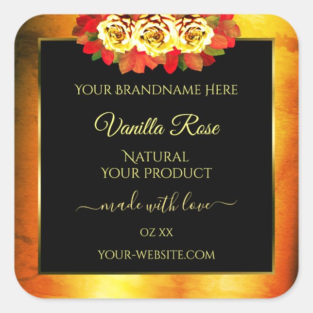 Black Orange Marble Product Labels Blooming Roses (Front)
