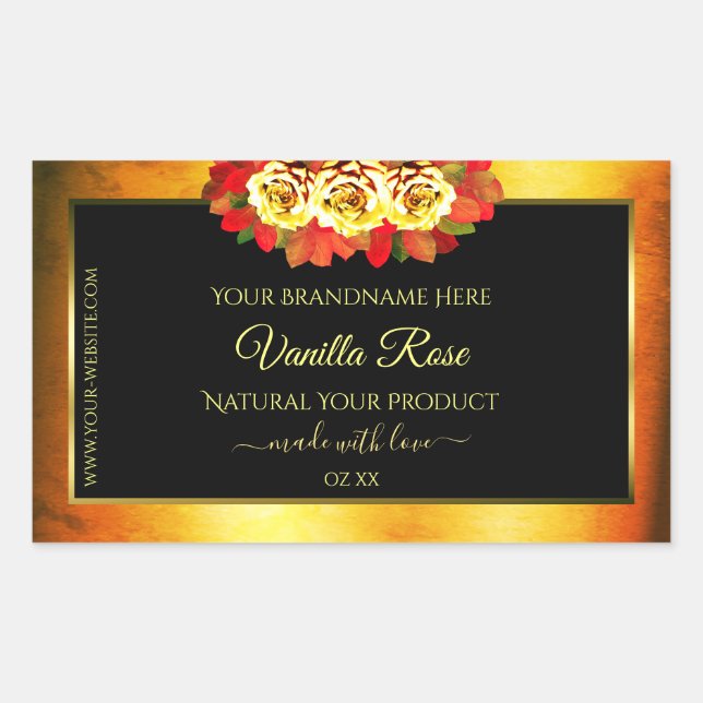 Black Orange Marble Product Labels Blooming Roses (Front)