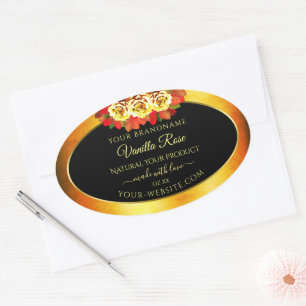 Black Orange Marble Product Labels Blooming Roses