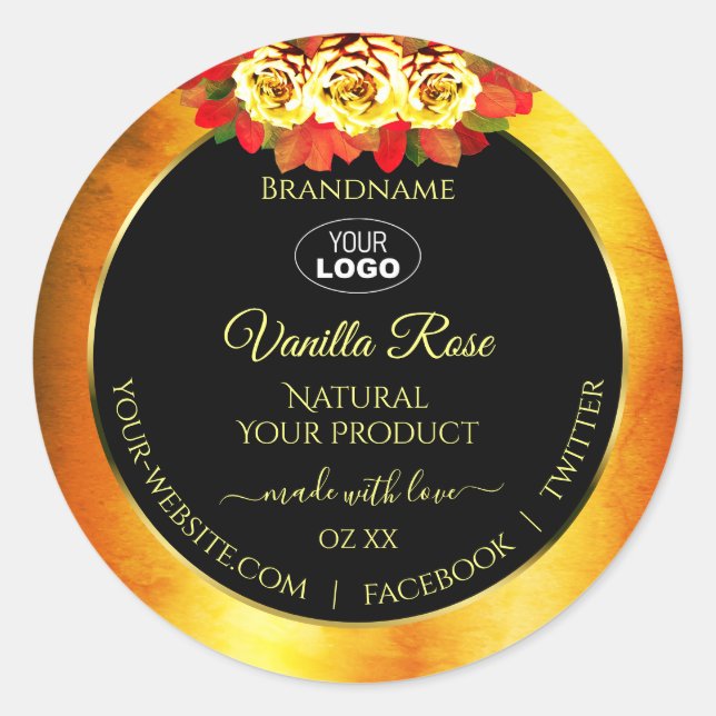 Black Orange Marble Product Labels Roses with Logo (Front)