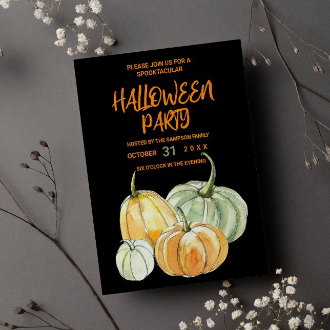 Black orange mint pumpkin Halloween party Invitation Postcard (Black orange mint pumpkin Halloween party)