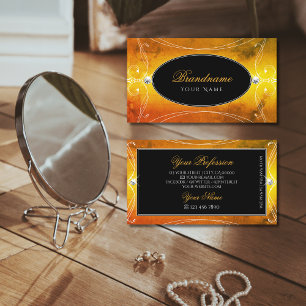 Black Orange Ornate Sparkling Diamonds Luxurious Business Card