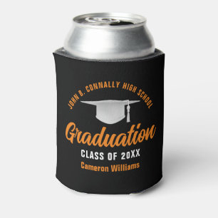 Black Orange Personalized Graduation Party Can Cooler
