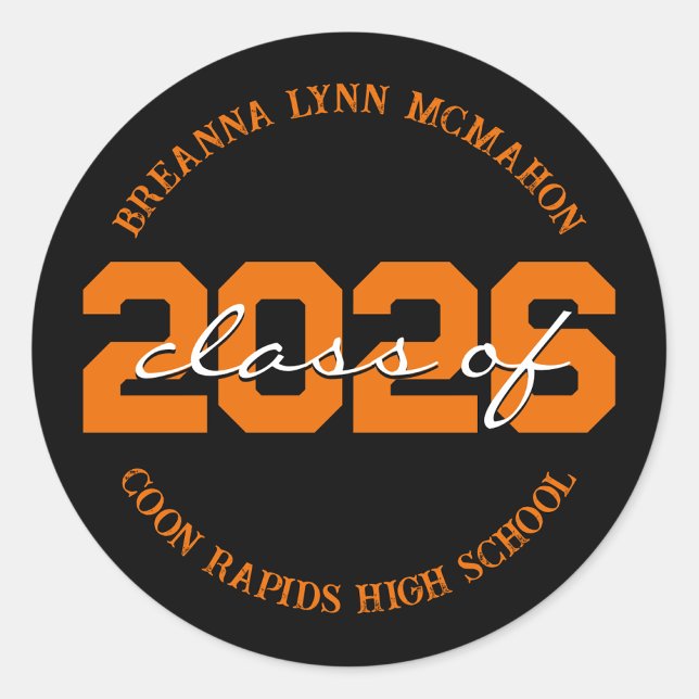Black & Orange Personalized Graduation Stickers (Creator Uploaded)