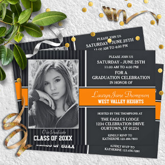 Black|Orange Photo Graduation Announcements