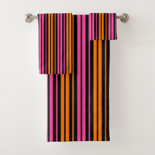 Black Orange Pink Vertical Stripes Design Bath Towel Set