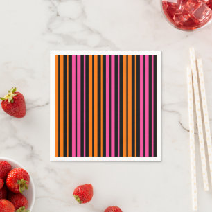 Black Orange Pink Vertical Stripes Design Napkin