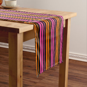 Black Orange Pink Vertical Stripes Design   Short Table Runner