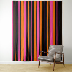 Black Orange Pink Vertical Stripes Design   Tapestry