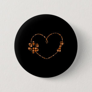Black Orange Plaid Dog Paw Heart Bone Halloween 2 Inch Round Button