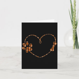 Black Orange Plaid Dog Paw Heart Bone Halloween Card